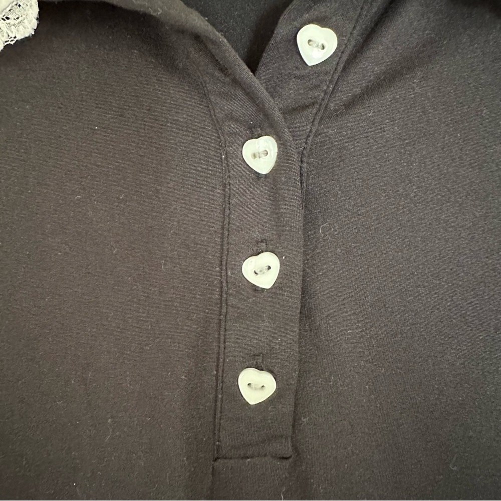 Mushroom Embroidered Lacey Collared Cropped Tee Size Small - Picture 9 of 11